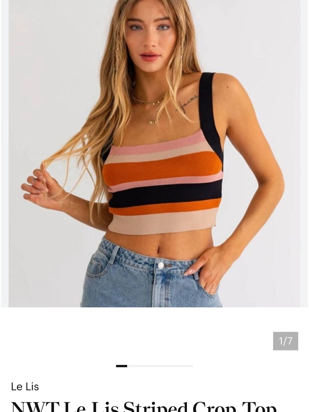 Le Lis Striped Square-Neck Crop Top - Black, Rust Orange, Blush, Beige